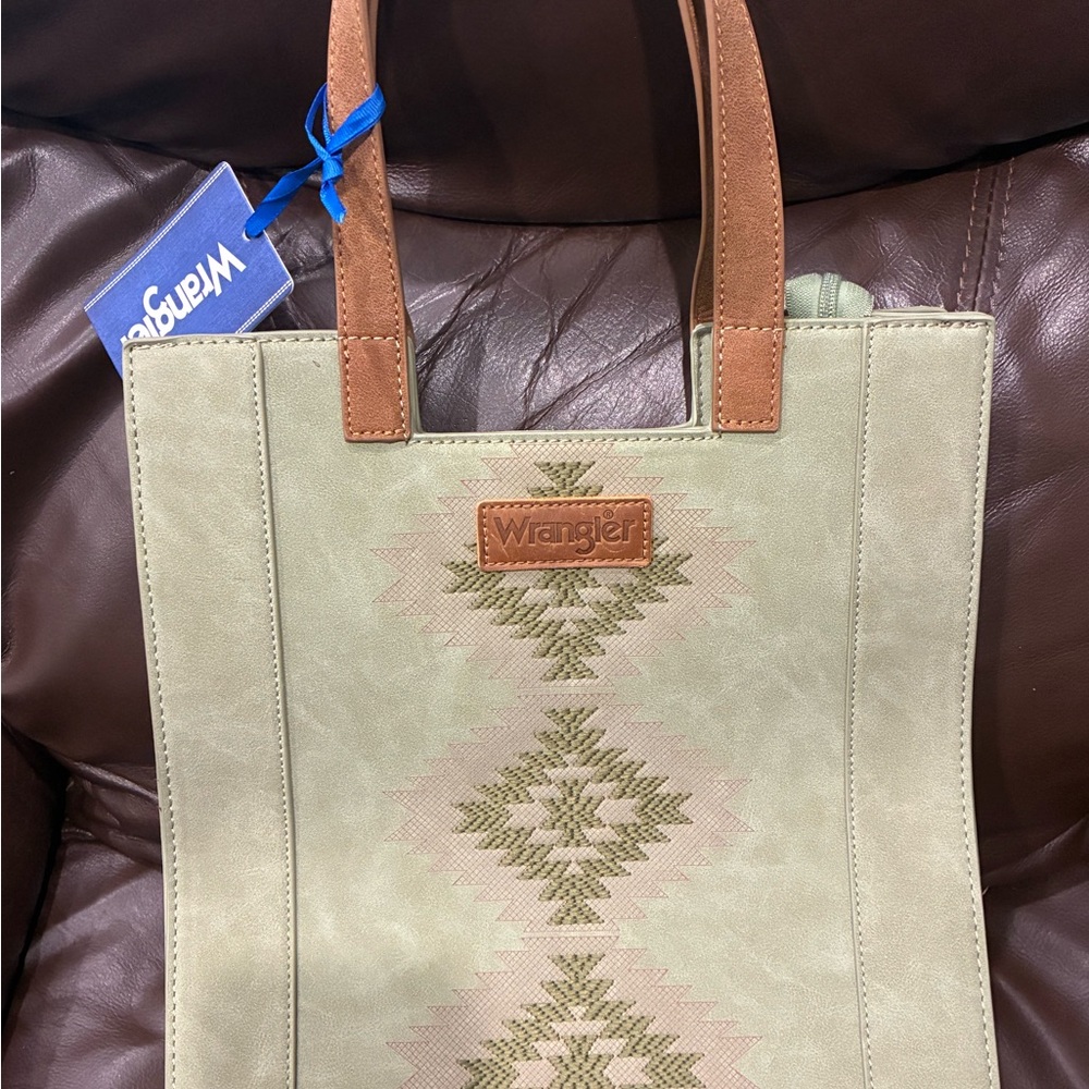 Wrangler Olive and Tan Patterned Tote